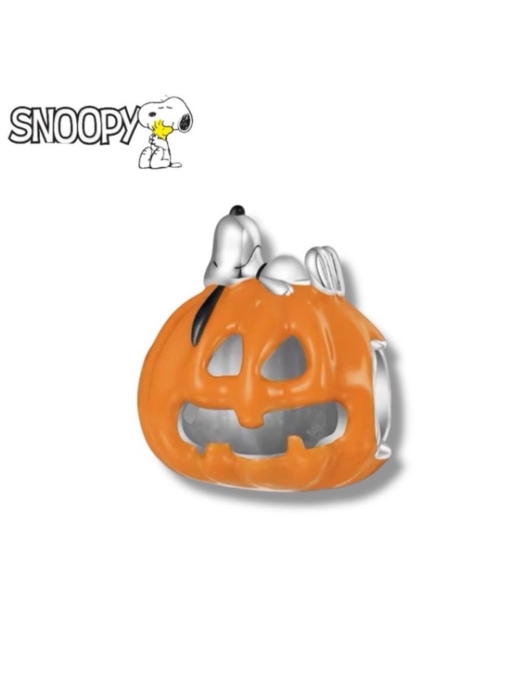 Pandora Snoopy Pumpkin Charm in Orange and Silver